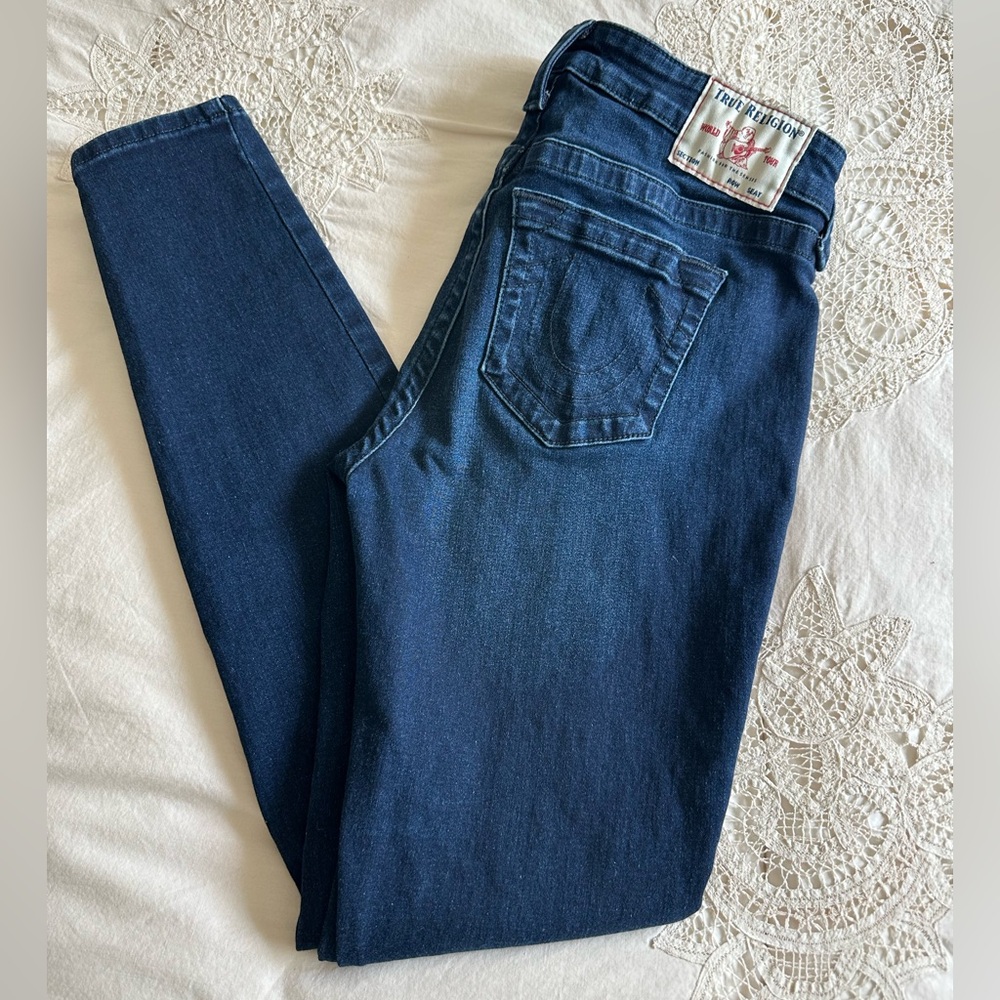 ❤️True Religion “Halle” Mid Rise Super Skinny, Dark Wash, 29